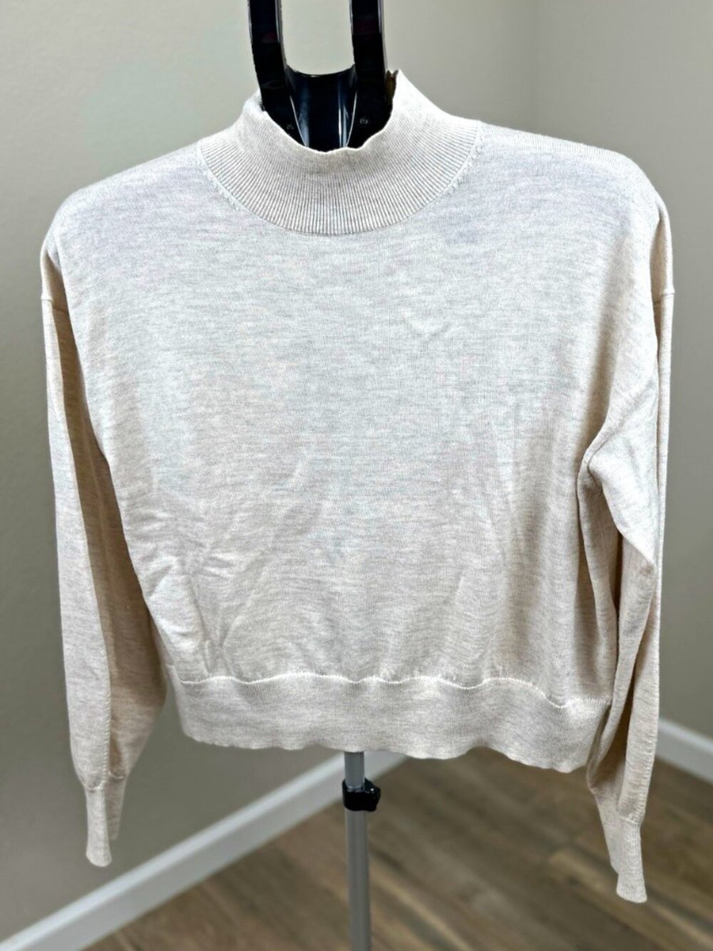 Babaton Women’s Merino Wool Mock Neck Pullover Sweater Beige Size S